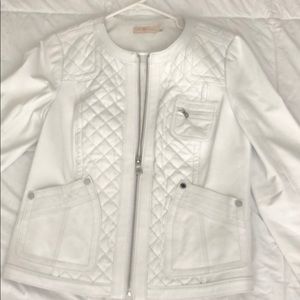 Tory Burch White Leather Bomber Jacket